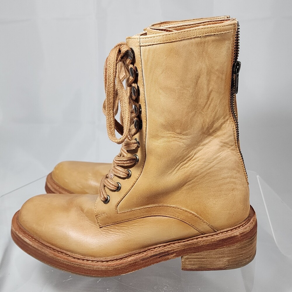 Free People Wimen 39 Combat Boot Natural Vachetta Leather Santa Fe Lace Up/Zip